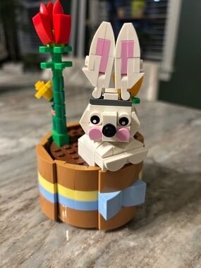 Lego Bunny in Flower Barrel Brick Build - Cute Easter Display